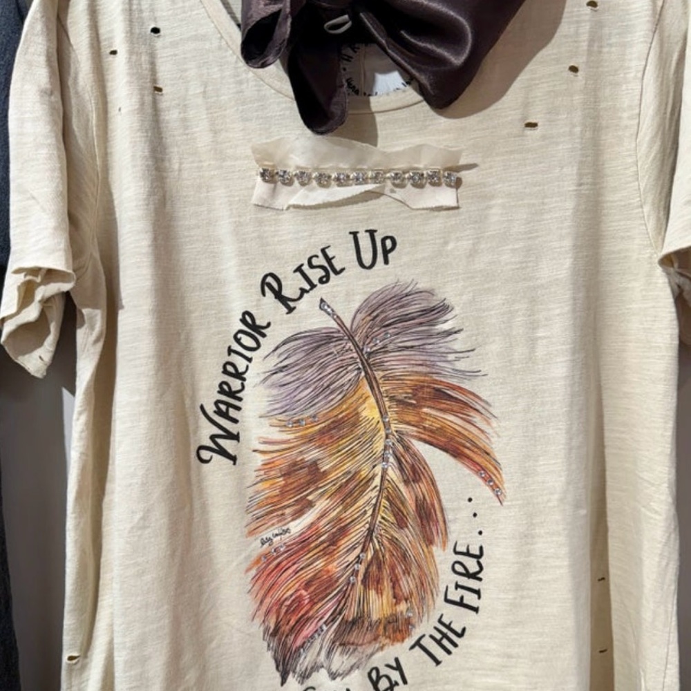 A Rare Bird Rhinestone T-shirt-Warrior Rise Up Feather Tee